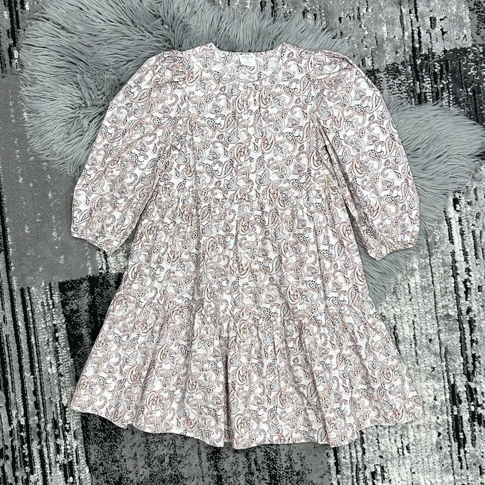 J.Crew Crewcuts Ruched Cotton Poplin Ivory Paisley Puff Sleeve Dress / Girls 10